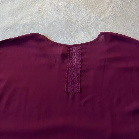 Xhilaration Lace Trim Long Sleeve Scoop neck Blouse Size L Boho Light Chiffon - Picture 5 of 11